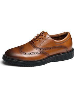 Men's Brown Genuine Leather Non Slip Casual Formal Oxford Dress Shoes